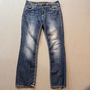 Rock Revival Elaina Easy Boot Med Wash Embroidered Pockets Jeans Wom‎ 29 (32x30)
